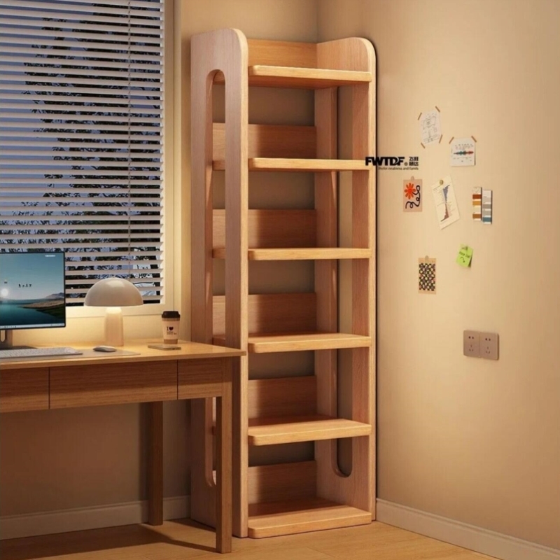 实木书柜一体靠墙书架转角收纳置物架儿童不占空间窄柜简易储物柜