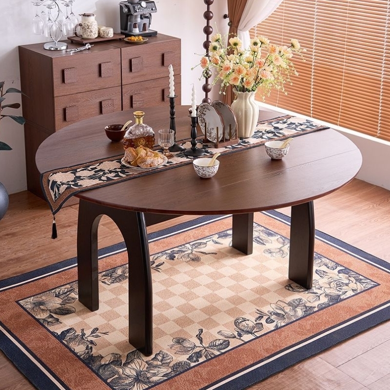 中古风实木白蜡纹伸缩餐桌圆桌家用可变圆桌家用小户型复古吃饭桌