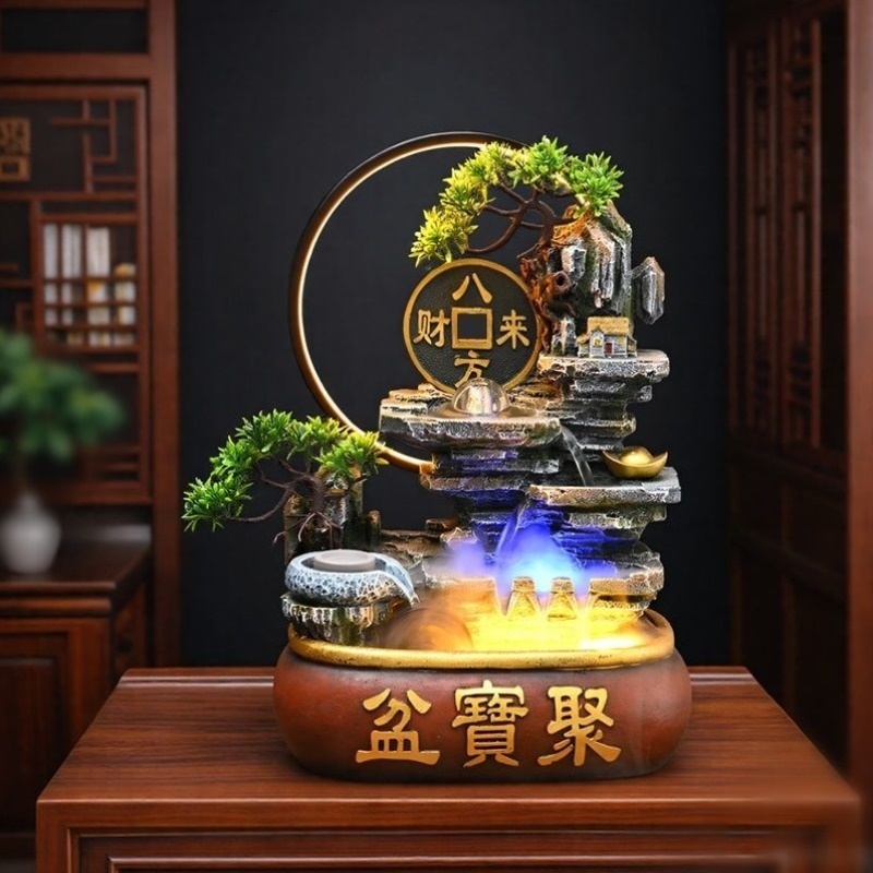 流水生财摆件风水轮流水循环招财客厅家居八方来财聚宝盆开业送礼