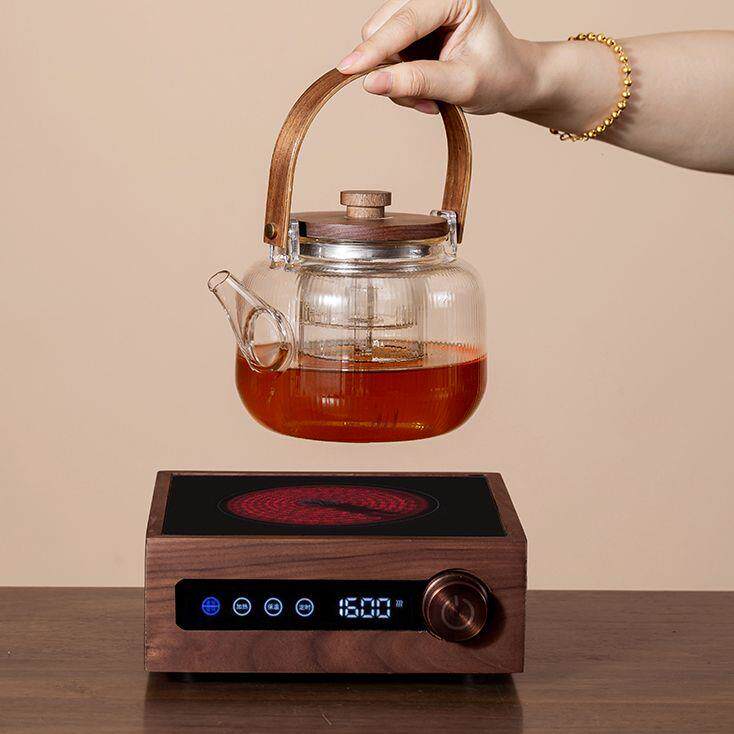 北美黑胡桃实木电陶炉1600W智能双控茶壶煮茶器玻璃煮茶壶家用