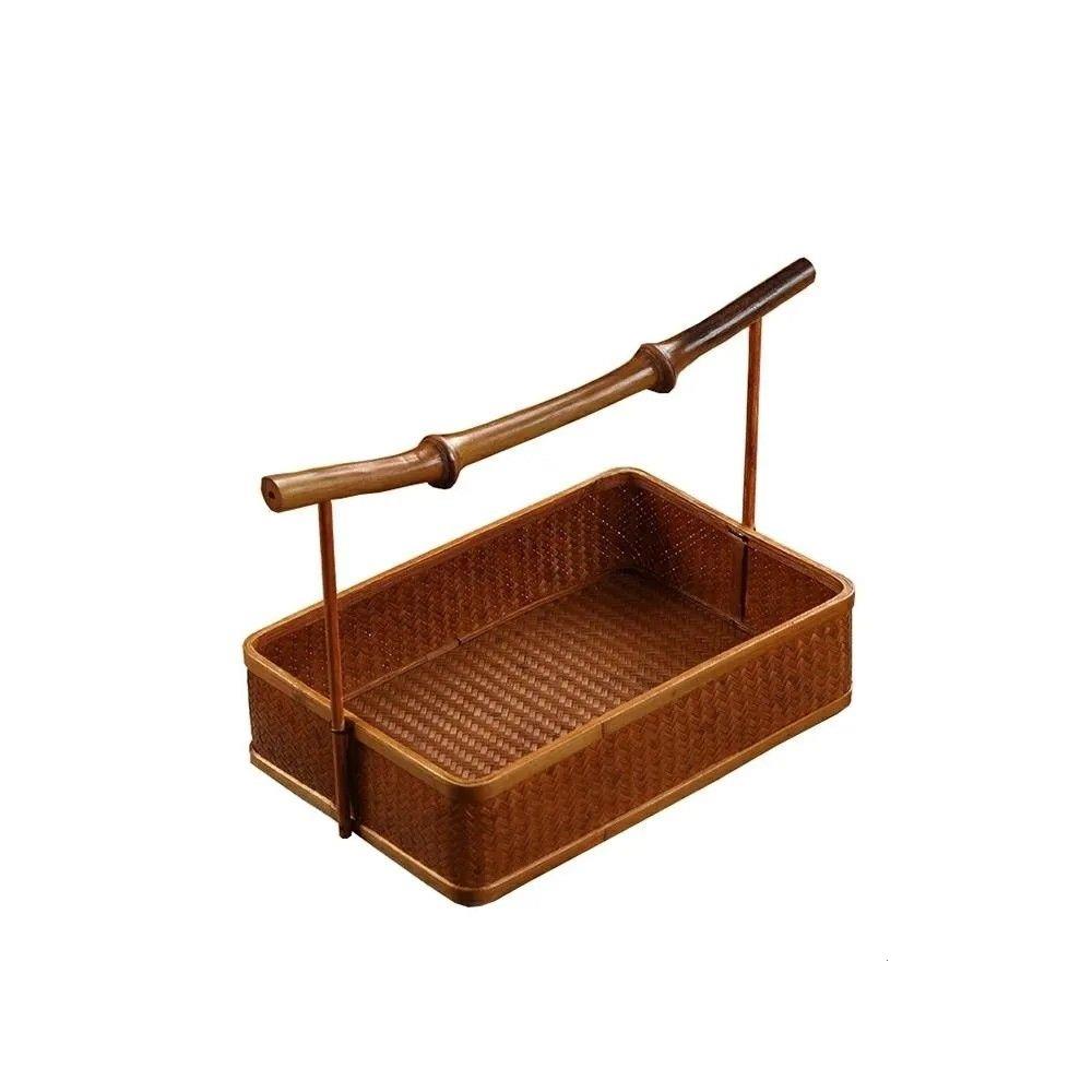 手工竹编复古茶具收纳筐