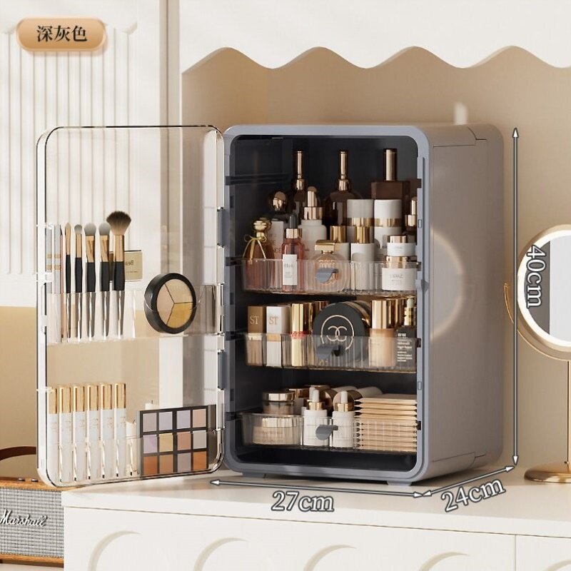 防尘大容量护肤化妆品桌面收纳柜家用梳妆台带盖口红化妆品收纳盒