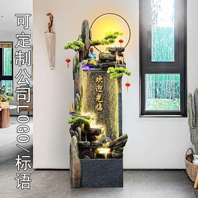 新中式落地假山流水屏风喷泉摆件入户水幕墙阳台循环水造景装饰