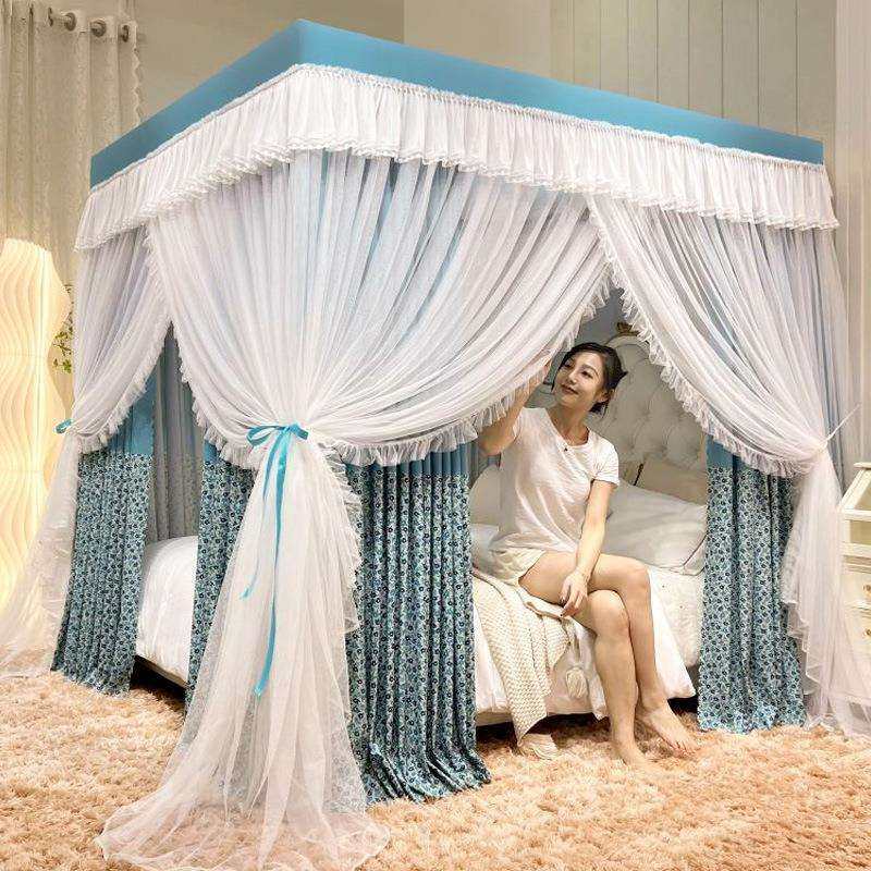 新款升级双层宫廷落地蚊帐遮光床幔加粗防蚊罩加密帐纱防尘布床帘