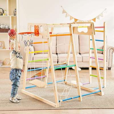 现货实木攀爬架儿童玩具室内攀爬宝宝家用滑滑梯秋千攀岩组合木质