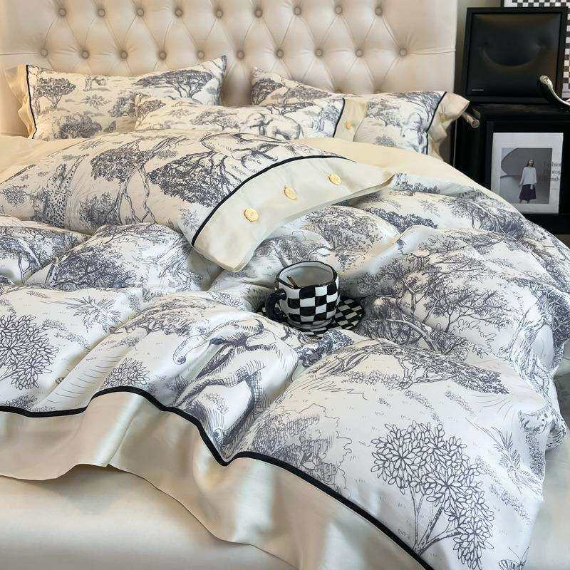 欧式水洗真丝冰丝床上四件套床单被套枕套初夏三件套床品1.5/8m床