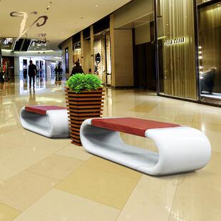 玻璃钢仿木纹环形座椅方形重叠花盆电影院座椅商场美陈公园休息椅