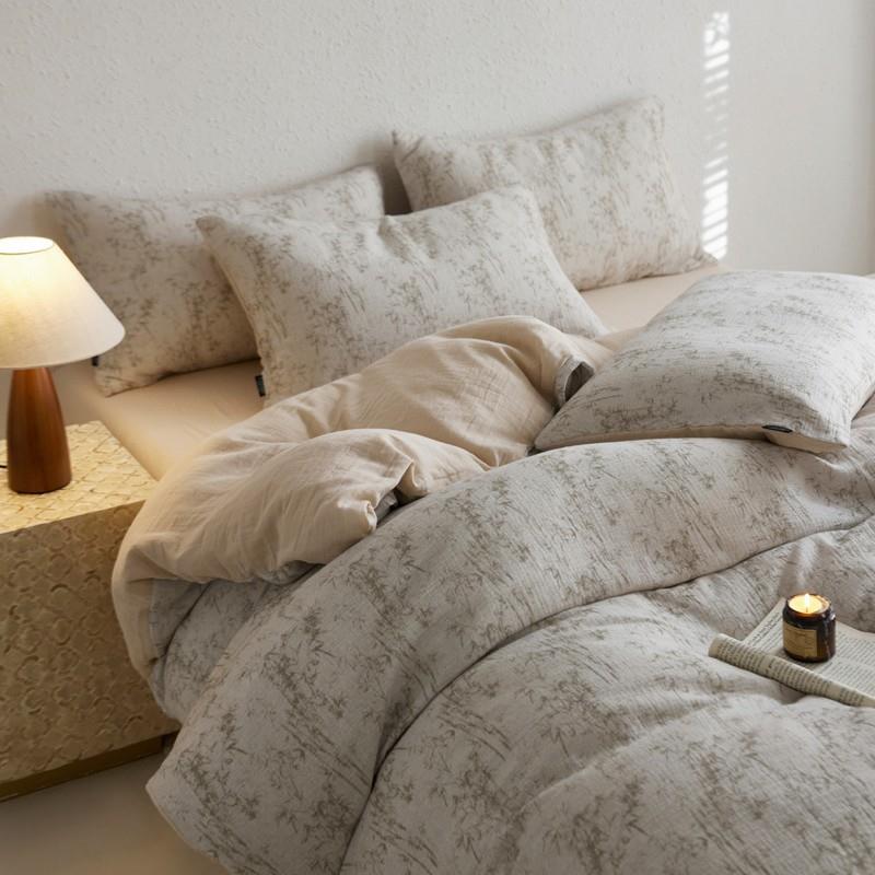 A类母婴级纯棉双层纱床上四件套全棉床品新中式被套床单春夏床品3