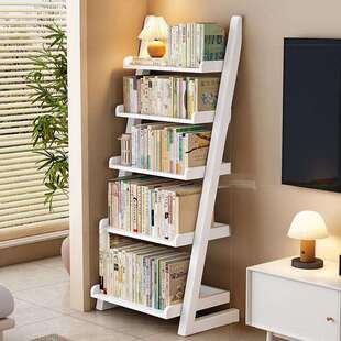 实木书架落地置物架客厅梯形靠墙收纳架家用卧室学生多层简易书柜