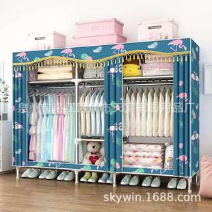 简易大衣柜简约现代经济型布衣橱组装 加固加粗钢架C201送手套锤子