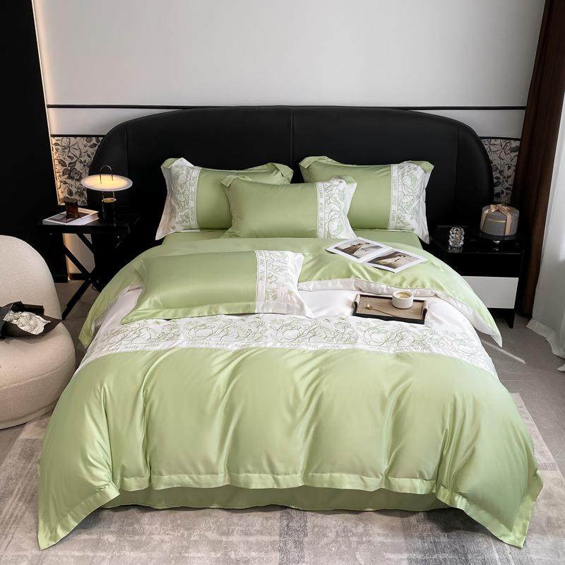 轻奢风感夏季床上水洗真丝四件套双面冰丝丝滑裸睡床品被套床单4