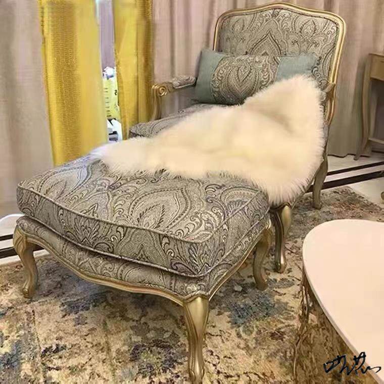 欧式贵妃椅公寓实木雕花客厅网卧室沙发简约单人布艺贵妃椅小户型