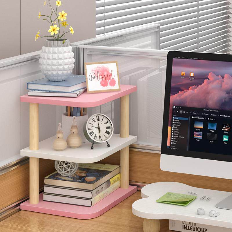 办公置物架收纳架桌面转角收纳层架桌上架子工位三层角落Tω