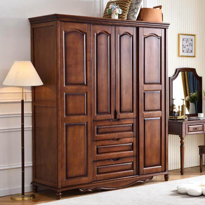 美式实木推拉衣柜现代简约欧式三四门带抽屉储物大衣橱卧室收纳柜