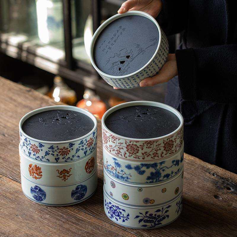 仿古青花釉里红壶承双层干泡台茶承家用养壶紫砂壶储水底座壶托盘
