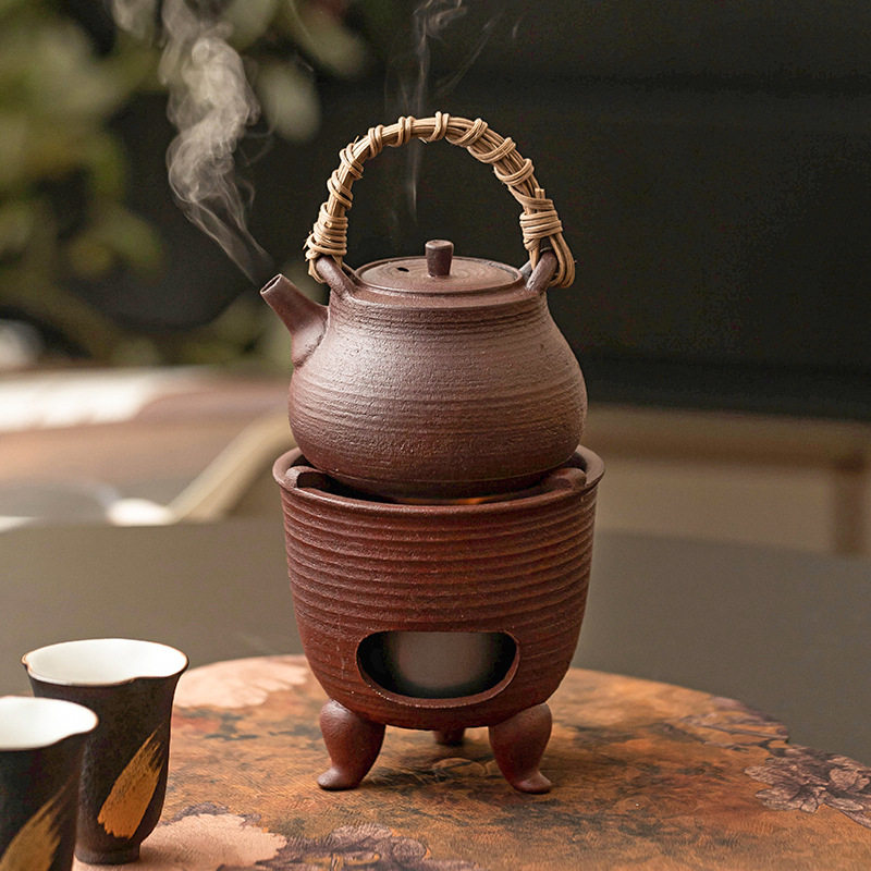 粗陶红泥复古煮茶炉炭烧酒精两用