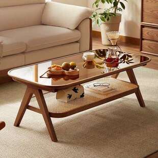 实木茶几客厅家用茶台新款双层小户型简约桌子现代茶桌阳台原木色