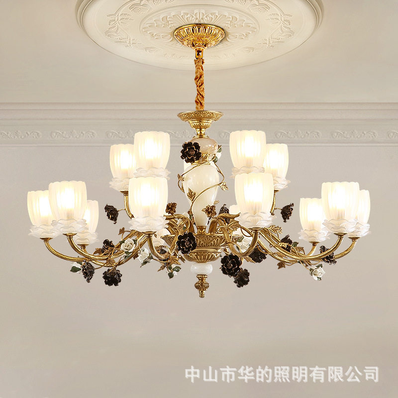 法式吊灯全铜客厅灯家用奢华卧室灯餐厅简约大气欧式别墅陶瓷灯具