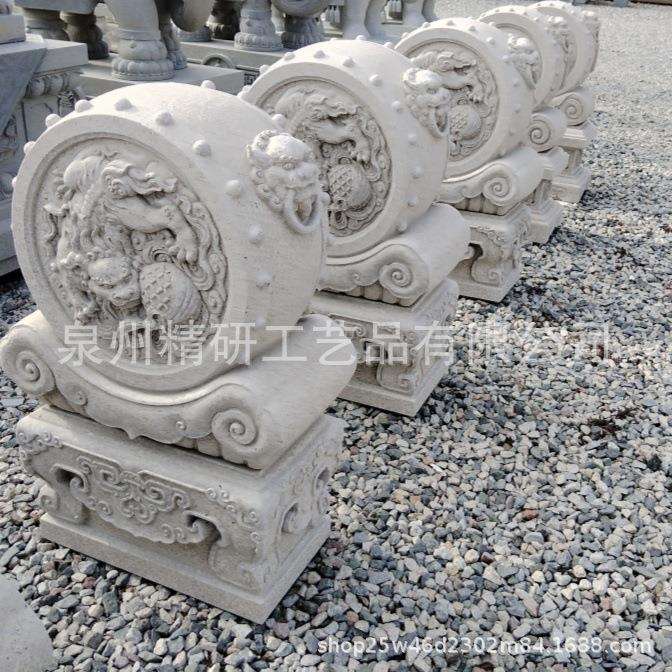 石雕门墩抱鼓石芝麻白福字款门鼓门枕石一对庭院别墅家用门口摆件