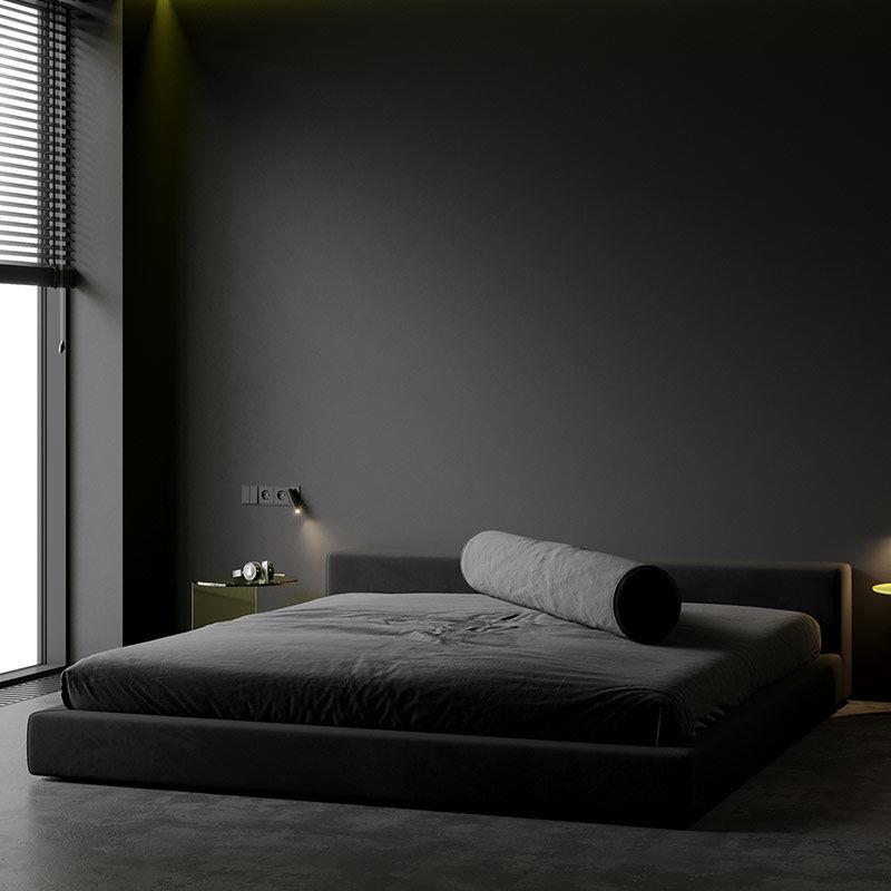 现代简约黑色棉麻布艺床意式极简北欧小户型主卧双人床榻榻米大床