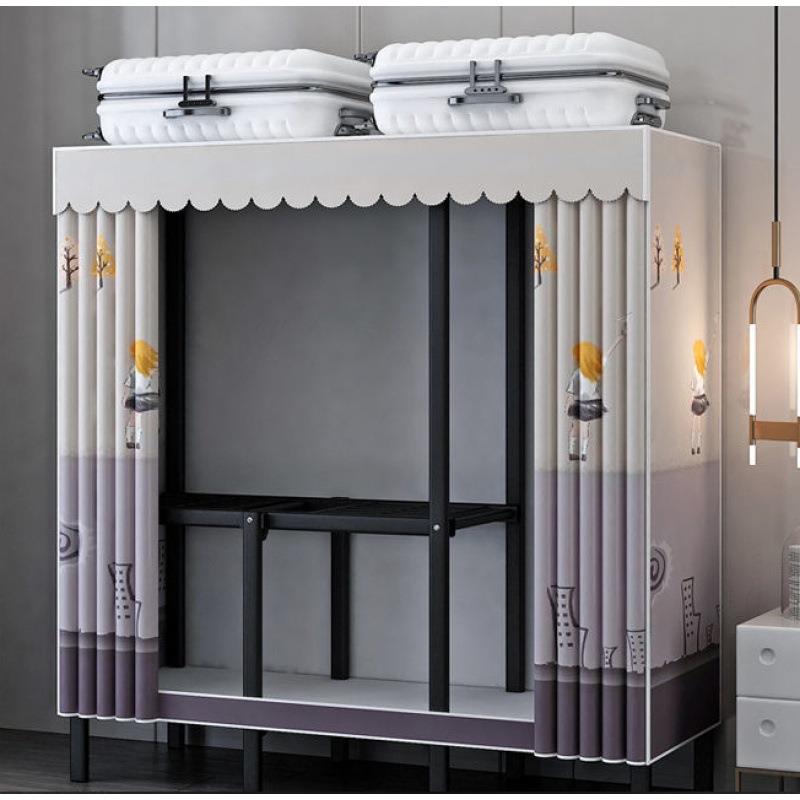 布衣柜免安装折叠衣柜简易钢管加粗厚钢架家用卧室衣橱出租房用