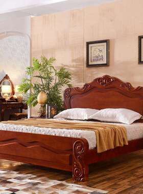 直销欧式全实木床1.8米双人大床美式婚床高箱储物床