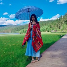 青海西藏旅游拍照j秋冬加厚红色披肩斗篷外套空调房披风围巾女两