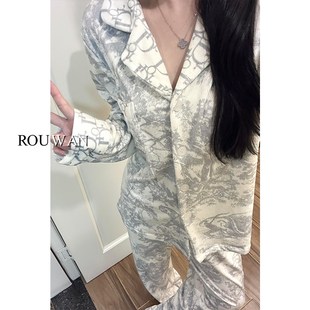 長(zhǎng)褲 新中式 女y士高級(jí)感輕奢長(zhǎng)袖 家居服大碼 國(guó)風(fēng)德絨睡衣秋冬款 套