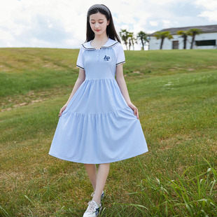 女童连衣裙夏季薄款2023新款儿童洋气时髦高级感初中学生大童裙子