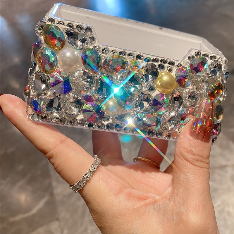 轻奢名片盒桌面高颜值镶钻前台名片收纳座网红酒店办公桌装饰摆件