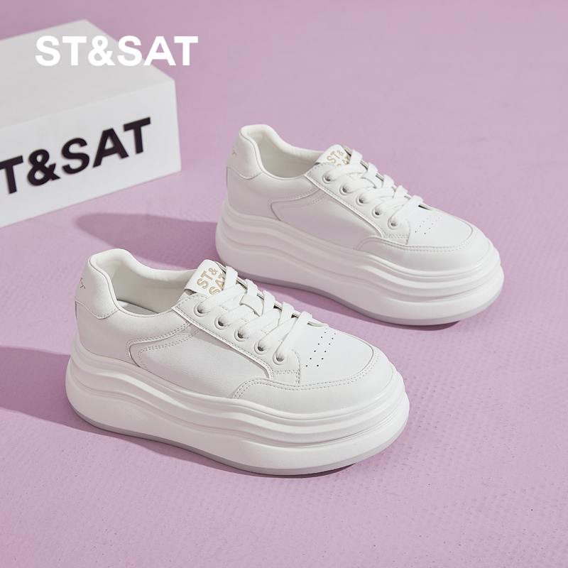 星期六休闲厚底圆头小白鞋女6CM