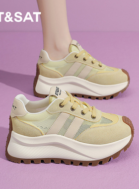 星期六黄色5公分增高德训鞋女2025夏季新款不累脚休闲通勤运动鞋