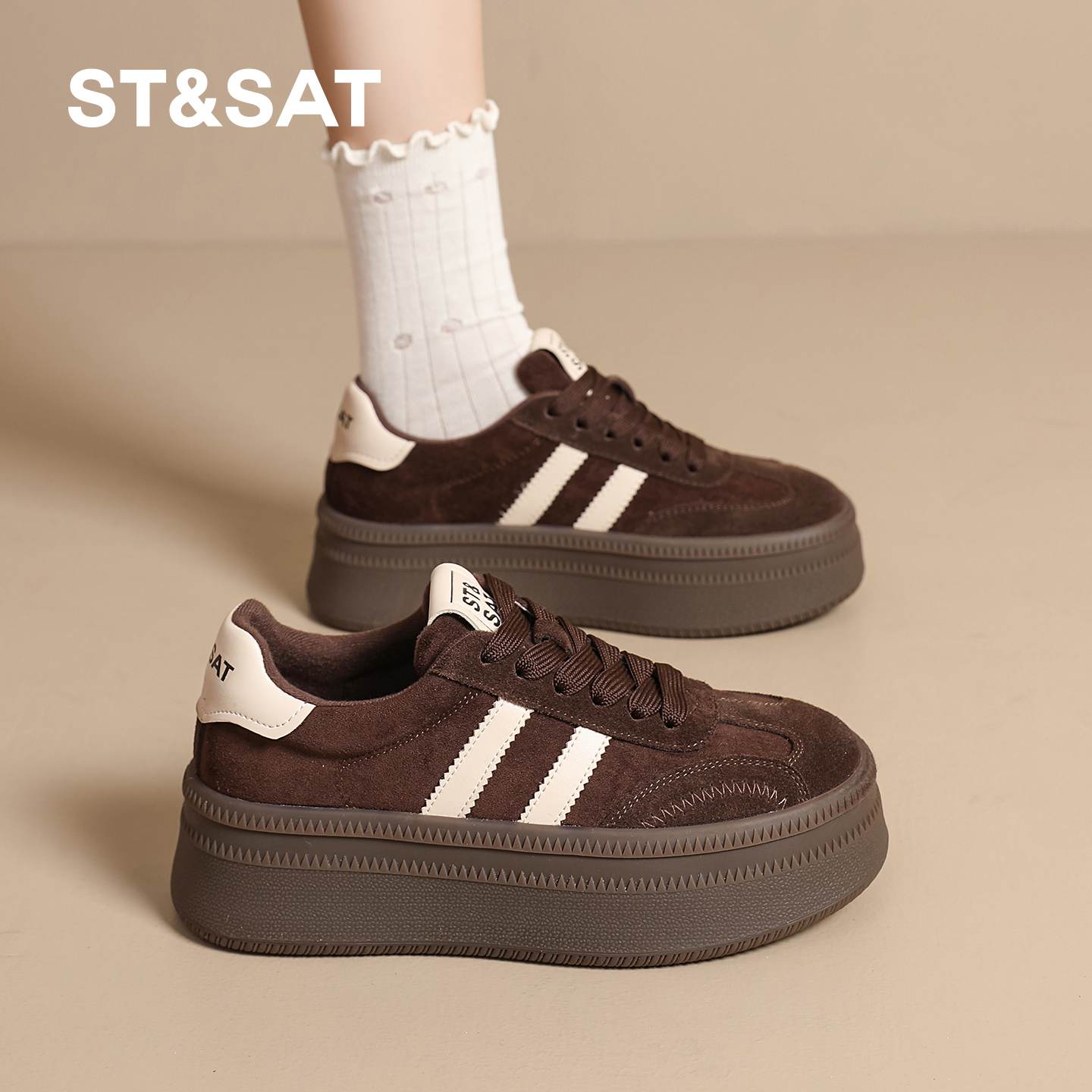 星期六复古厚底增高德训鞋