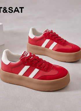 星期六德训鞋女2025秋季新款红色鞋子蛇年本命年结婚复古风阿甘鞋