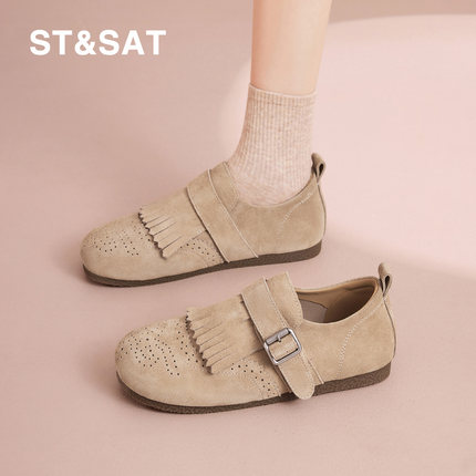 星期六全包乐福鞋女2026春季新款复古百搭轻便小巧圆头舒适勃肯鞋