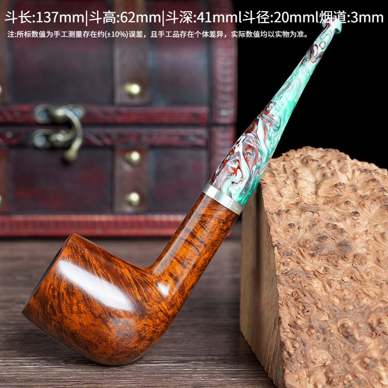 木香石楠木烟斗直柄撞球斗彩胶嘴传统老式手工烟斗带过滤草丝烟斗