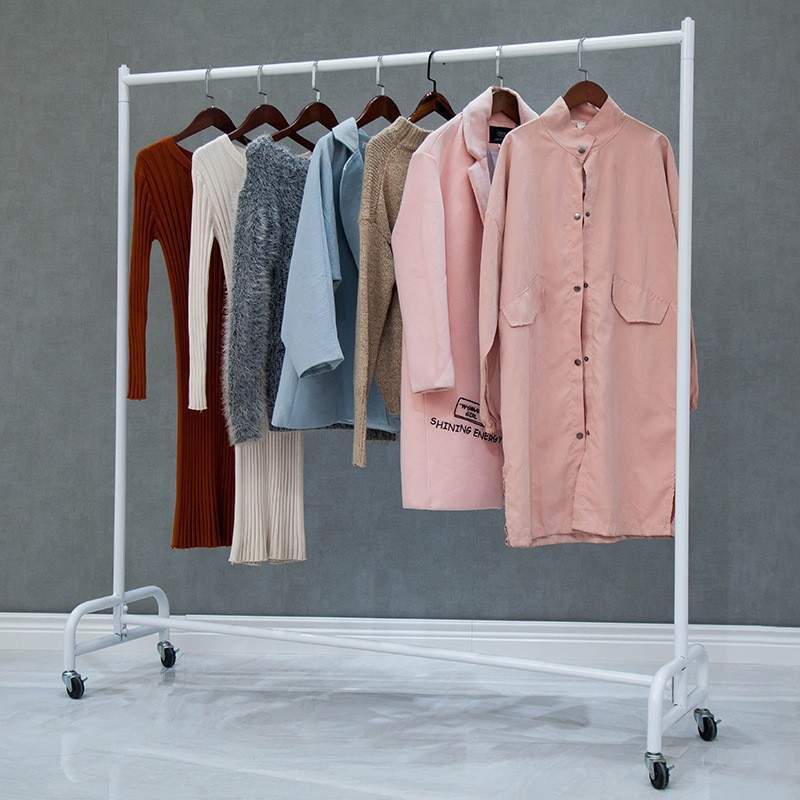 服装店展示架带轮子水管衣架中岛服装架移动陈列架侧挂衣架子落地