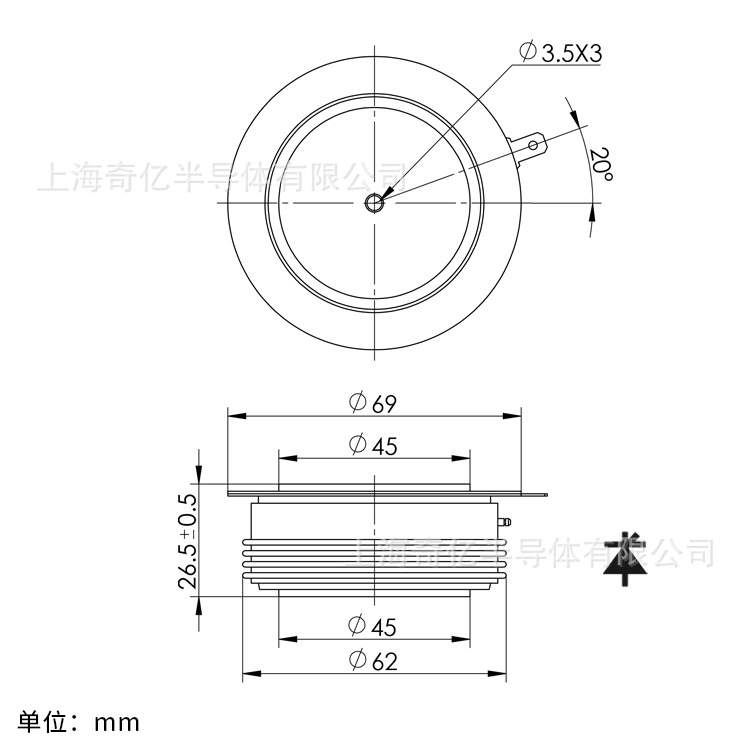 KP800A1600V平板式凸台面普通相控晶闸管可控硅 上海奇亿