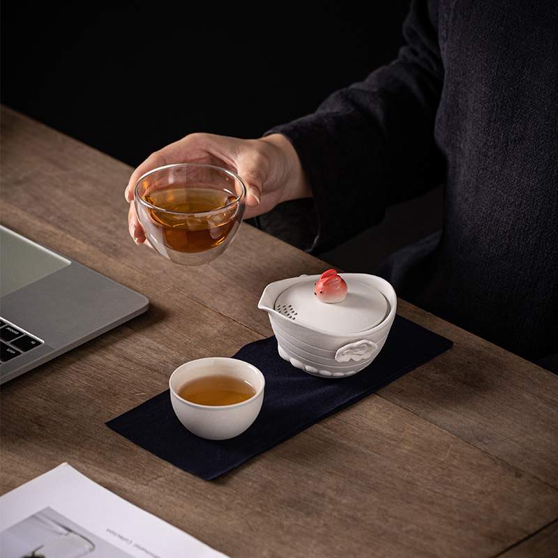 静观陶瓷功夫便携式旅行茶具 创意DIY中国红龙头快客杯旅行茶具包