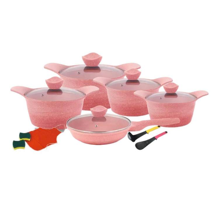 韩式渐变色15件套锅unique15pcs不粘锅厨具套装压铸锅铝锅