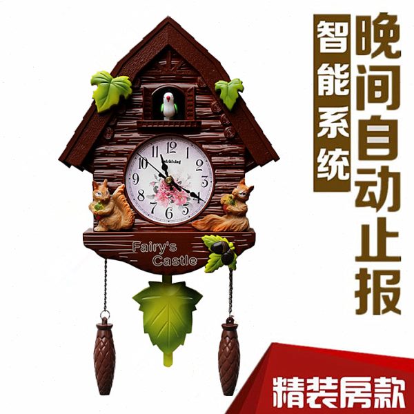 钟谷挂钟欧式客厅静音创意鸟布报现代钟表智能咕咕儿童摇摆鸟时钟