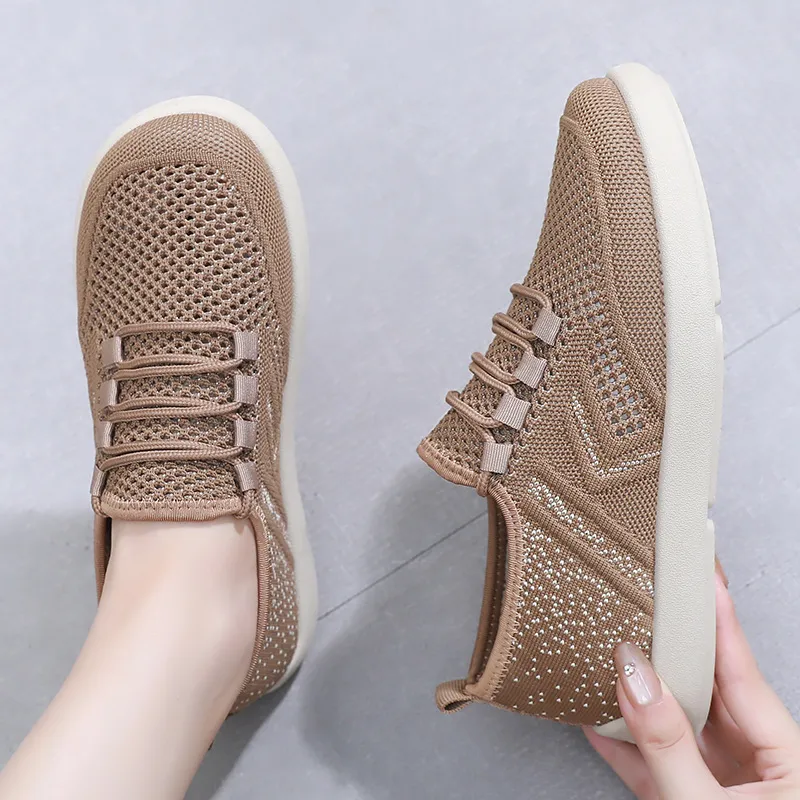 女鞋夏季新款飞织休闲鞋轻便透气单鞋软底舒适鞋子女简约系带网鞋,女鞋,时尚芭蕾鞋,淘宝优惠券,粉丝福利购,淘宝优惠卷