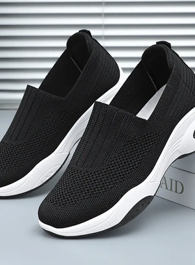 鞋子女2025春夏新款shoes一脚蹬松糕鞋飞织女鞋厚底休闲布鞋