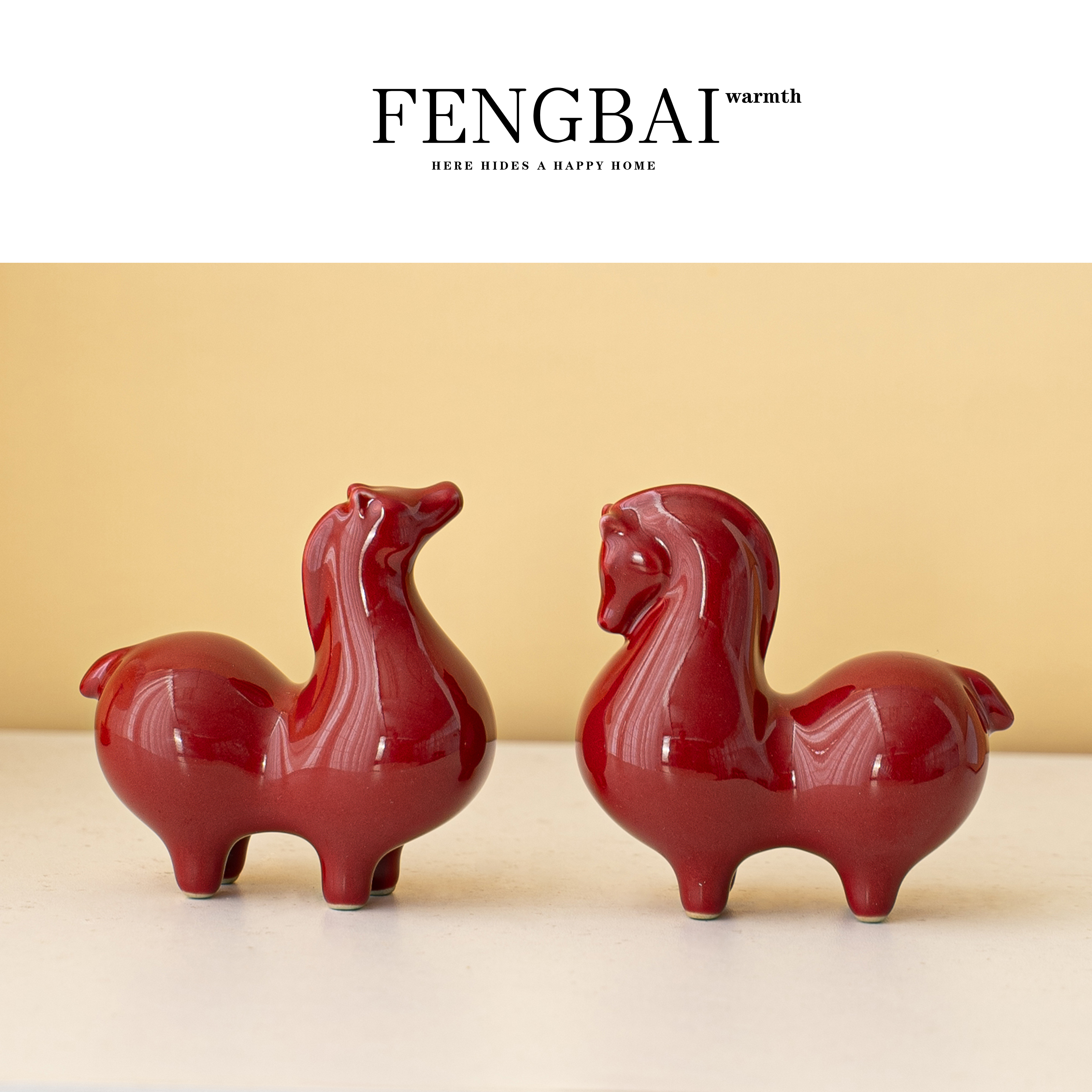 创意陶瓷红马桌面摆件