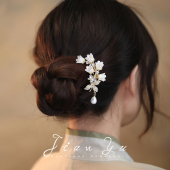 简语花朵发饰女U型发簪高级感盘发簪子步摇古风发钗衩梳旗袍头饰