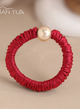 大珠红圈-新年红色缎面小肠发圈百搭高弹力发绳扎马尾丸子头发饰