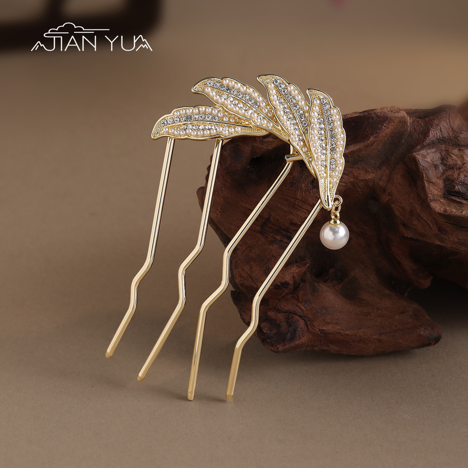 金叶缀珠-国风高级感发簪插梳珍珠气质发插盘发u型簪子新中式发饰,饰品/流行首饰/时尚饰品新,发饰,淘宝优惠券,粉丝福利购,淘宝优惠卷