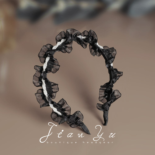 时尚网纱花边珍珠发箍