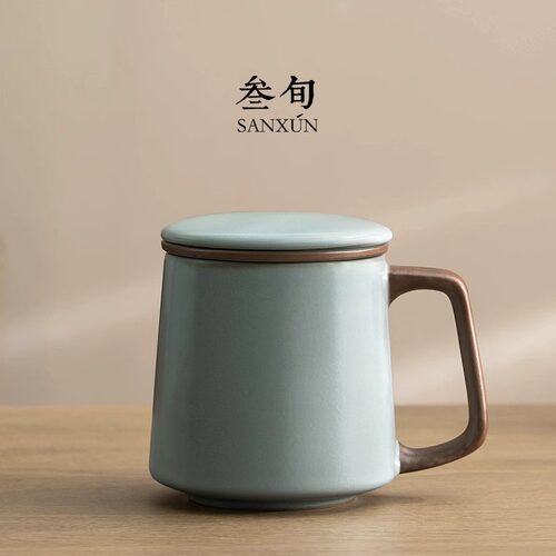 三旬汝窑陶瓷茶杯茶水分离