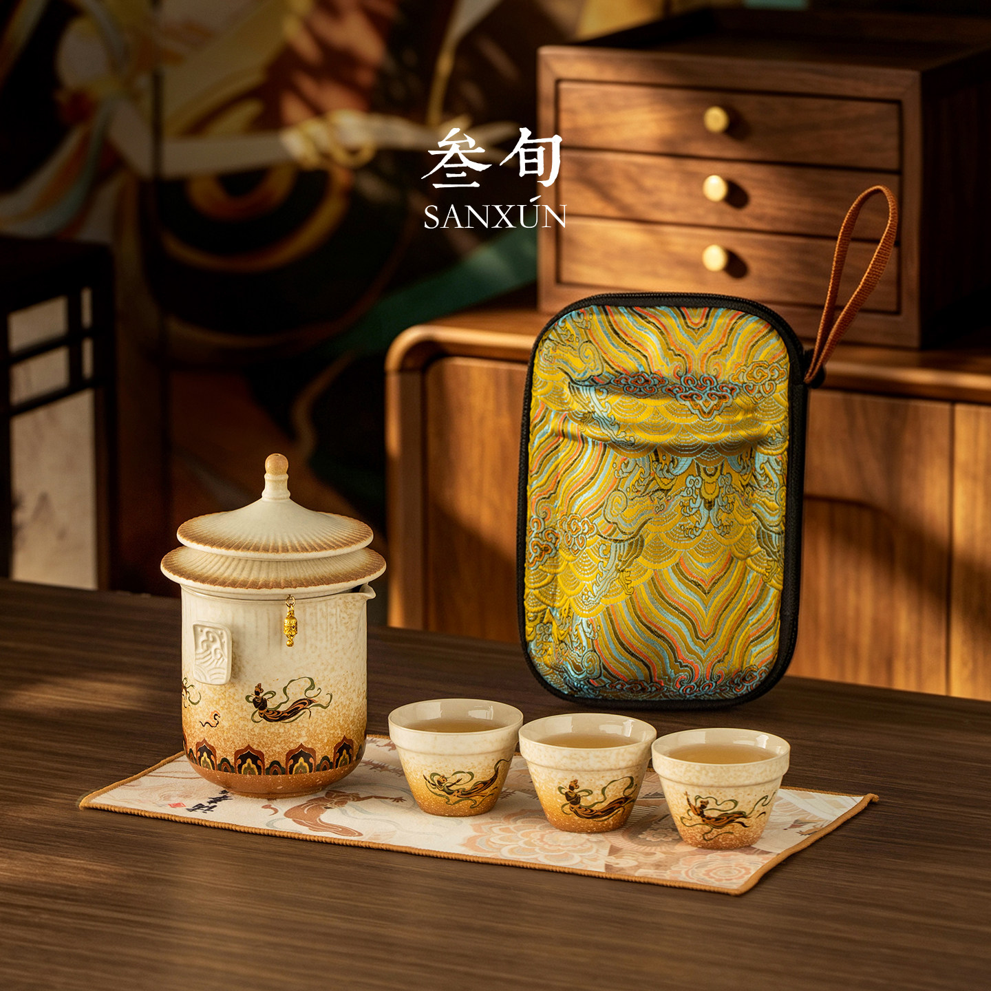 三旬国潮故宫敦煌飞天文创快客杯便携式旅行茶具礼盒送长辈伴手礼